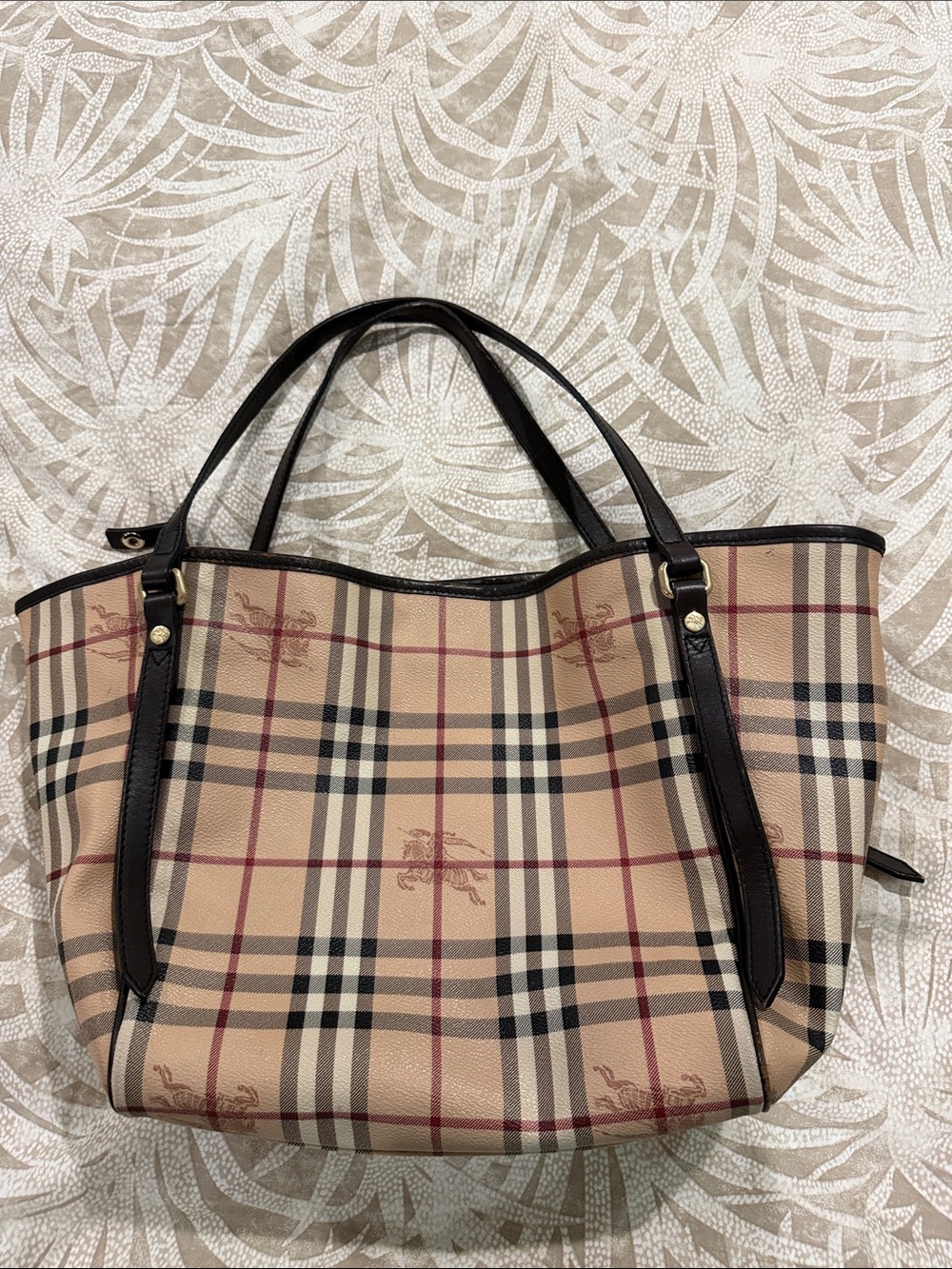 Burberry Beige Plaid Hobo with Brown Trim